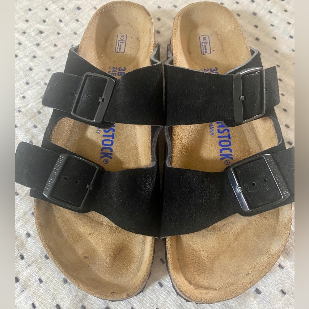 Birkenstock Arizona like new black suede soft footbed size 38 narrow